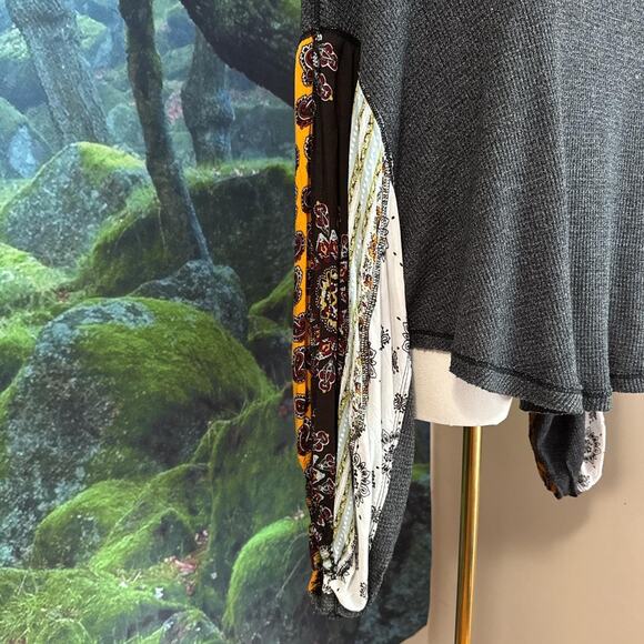 we the free mixed print thermal top -- boho balloon sleeve free people - Picture 4 of 7